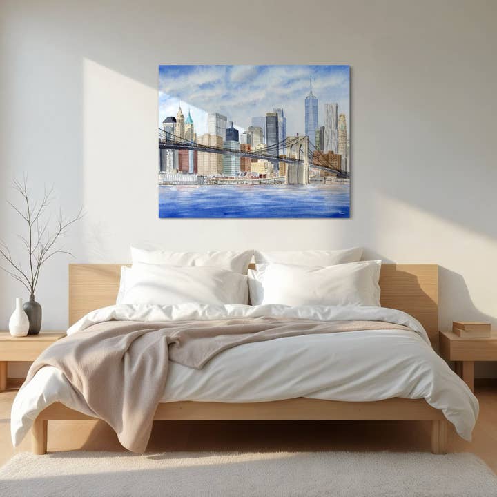 Pintalustika - Joyful Urban Illustrations - Wholesale Art Print - New York City Skyline Art Print - Brooklyn Bridge Painting 3