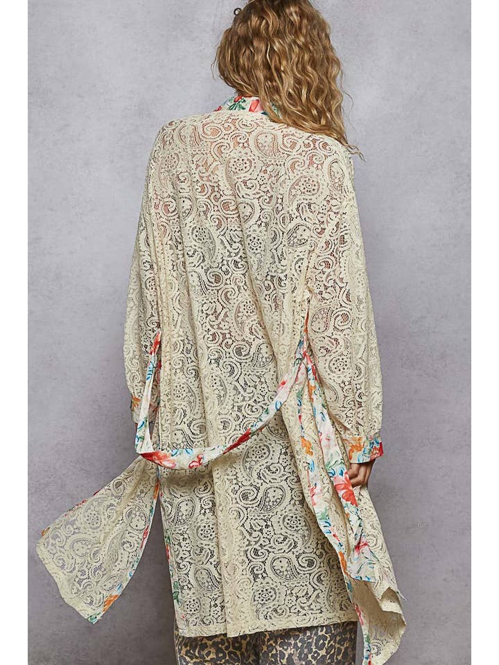 Pol Clothing - Wholesale Cardigan - Women's - Solid pattern lace belt loop detail long cardigan