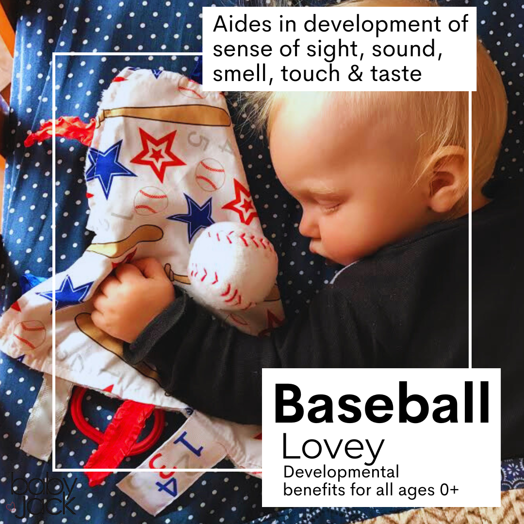 Baby Jack and Company - Wholesale Security/Cuddle Blanket - Baby - Baseball Baby Learning Lovey Tag Stroller Toy 10" x 10"2