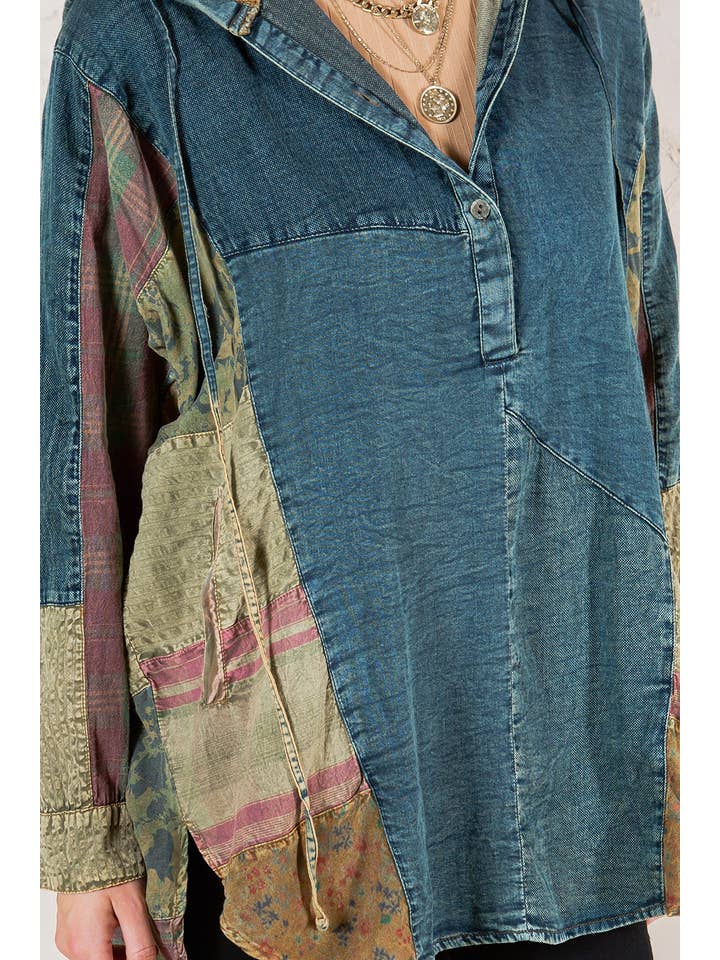 Young Threads - Wholesale Tunic - Women's - Western Boho Chic: Hooded High Low Patchwork Top8