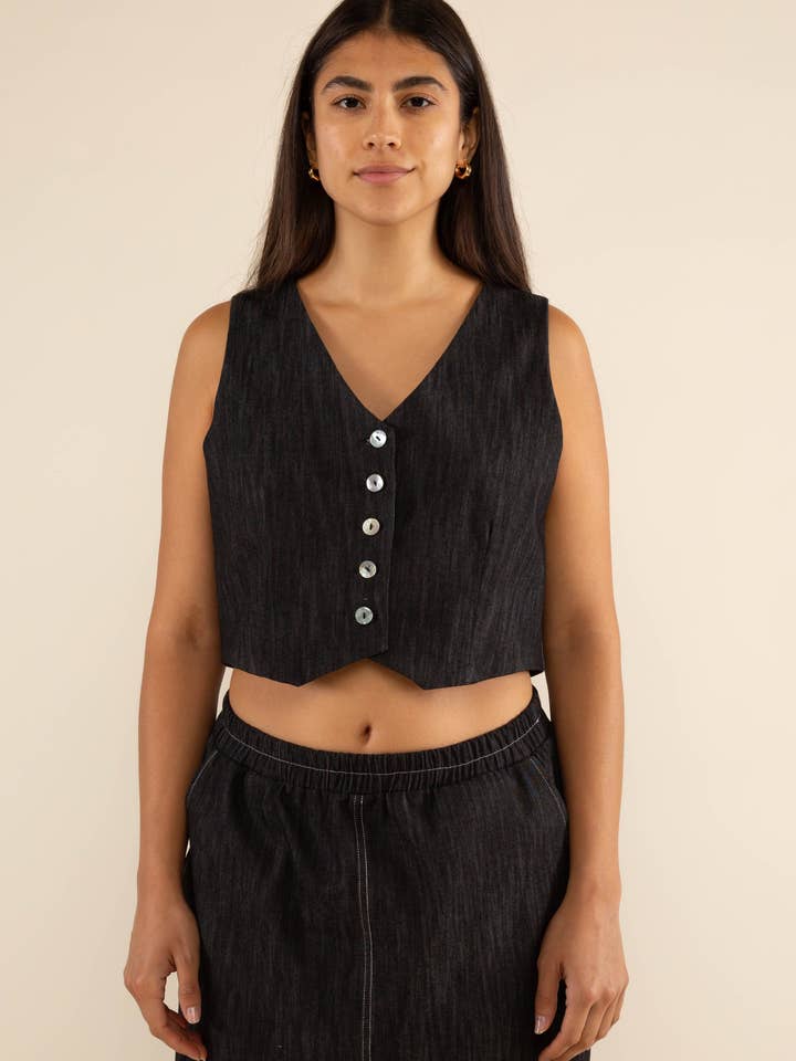 Laney Black Denim Vest for wholesale by NLT