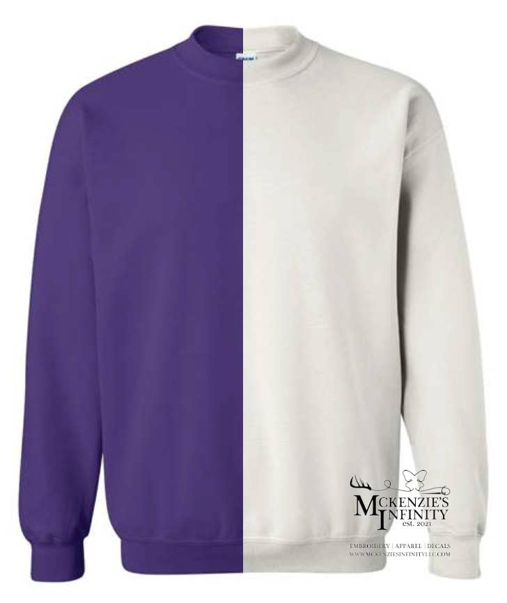 McKenzie’s Infinity LLC - Wholesale Sweatshirt - Unisex - Purple & White Split Colored, Two-Toned, Crewneck Sweatshirt