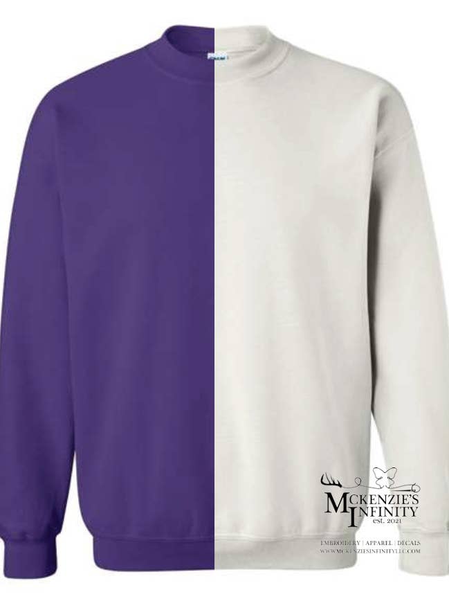 McKenzie’s Infinity LLC - Wholesale Sweatshirt - Unisex - Purple & White Split Colored, Two-Toned, Crewneck Sweatshirt0