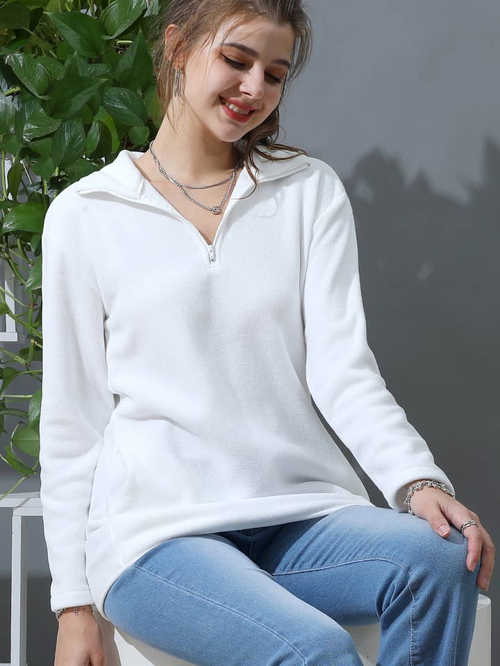 NINEXIS - Wholesale Sweatshirt - Women's - CWTTL1441_Zip Neck Lightweight Pullover Sweatshirt