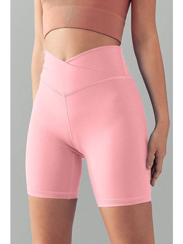 Urban Daizy - Wholesale Athletic Shorts - Women's - Cross Front High-Waisted Bike Shorts