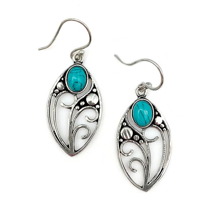 Tanvi Silver-Plated and Turquoise Earrings - Marquise for wholesale by Anju Jewelry
