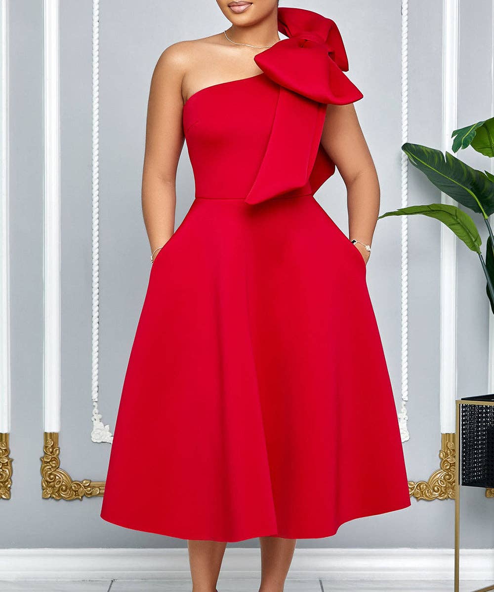 Aria Romance - Wholesale Dress - Women's - Asymmetric Bow-Sleeve Swing Dress13