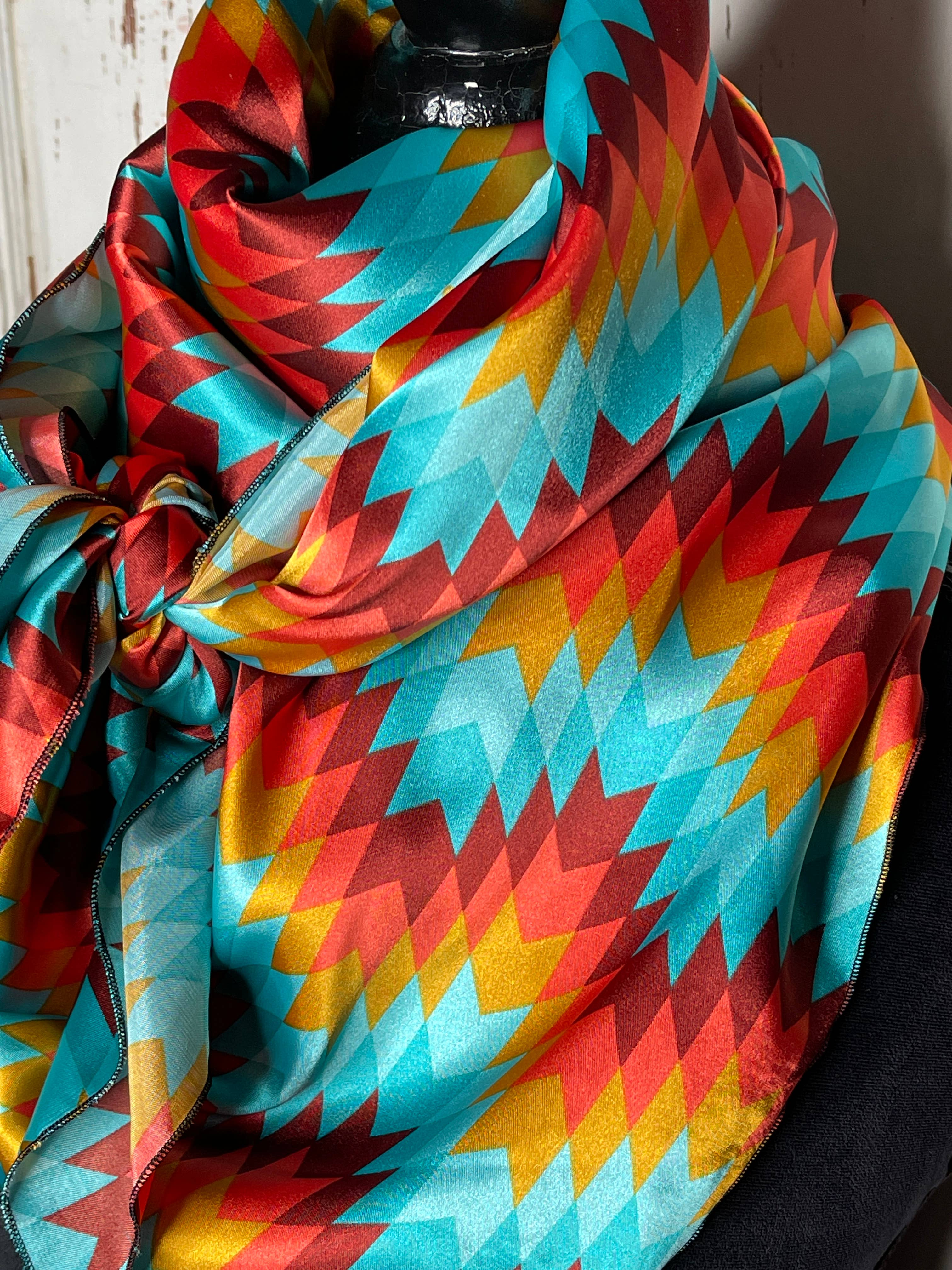 Rainyday Homemade – Cachecol - Mulher por atacado – Azul, Ferrugem, Laranja Padrão Tribal Wild Rag1