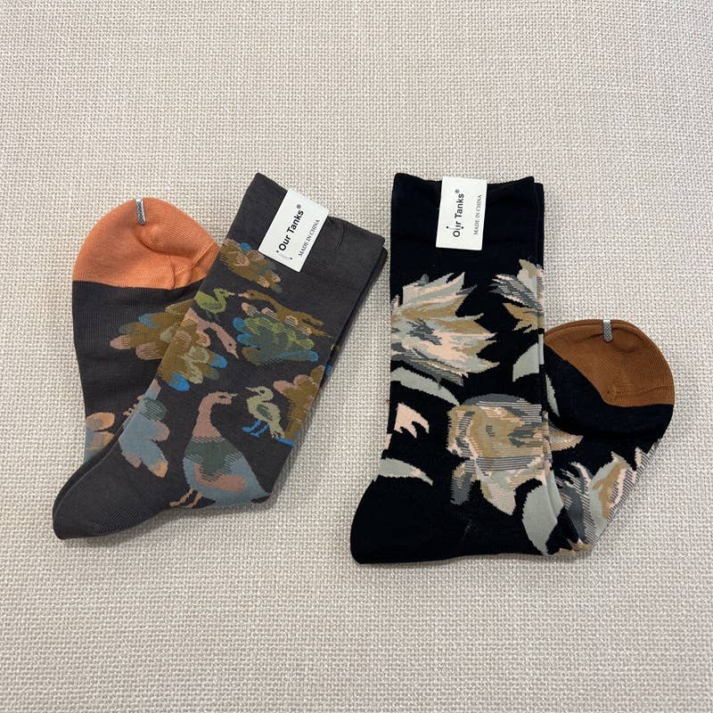 Tourtiwi - Wholesale Socks - Unisex - Oil painting style animal flower print socks27