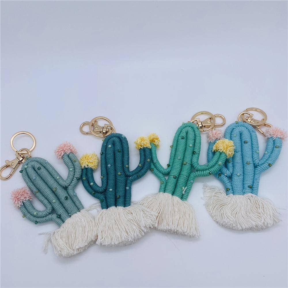 Mio Queena – wholesale Keychain – Women's – Green Plant Cactus Bohemian Bead Keychain6