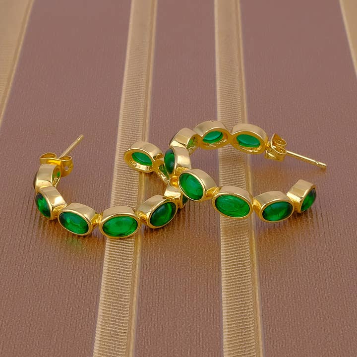 Handgemaakte Smaragdkwarts Oorbellen Mei Geboortesteen Hoepeloorbellen voor wholesale door El Joyero