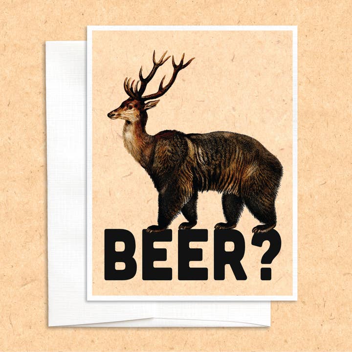 Carte de voeux amusante Bear Deer Beer pour la vente par Colossal Sanders