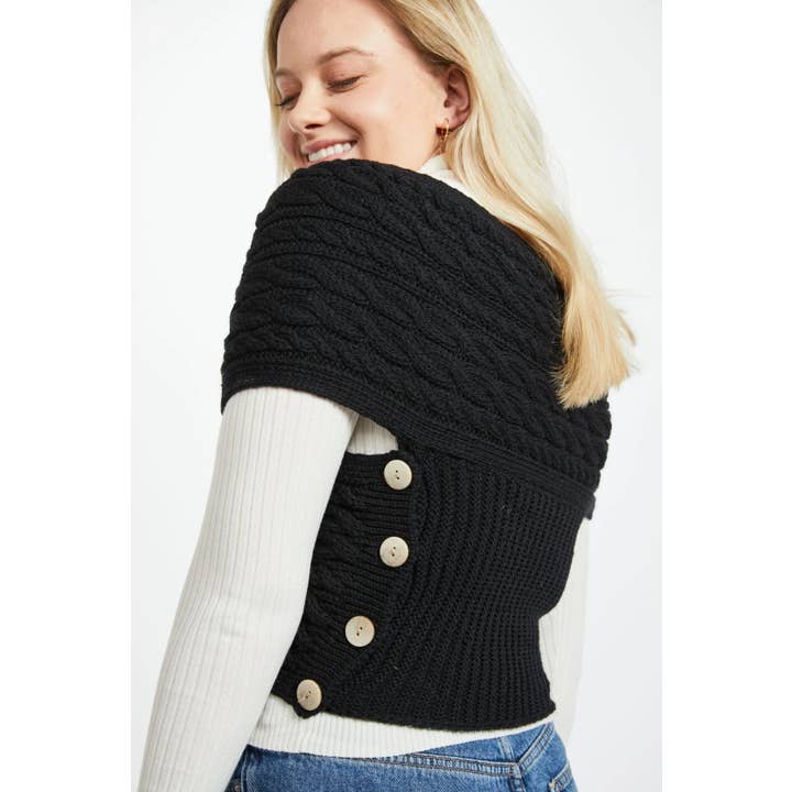 Aran Woollen Mills - Wholesale Wrap - Women's - Corrib Crossover Aran Wrap - Black1