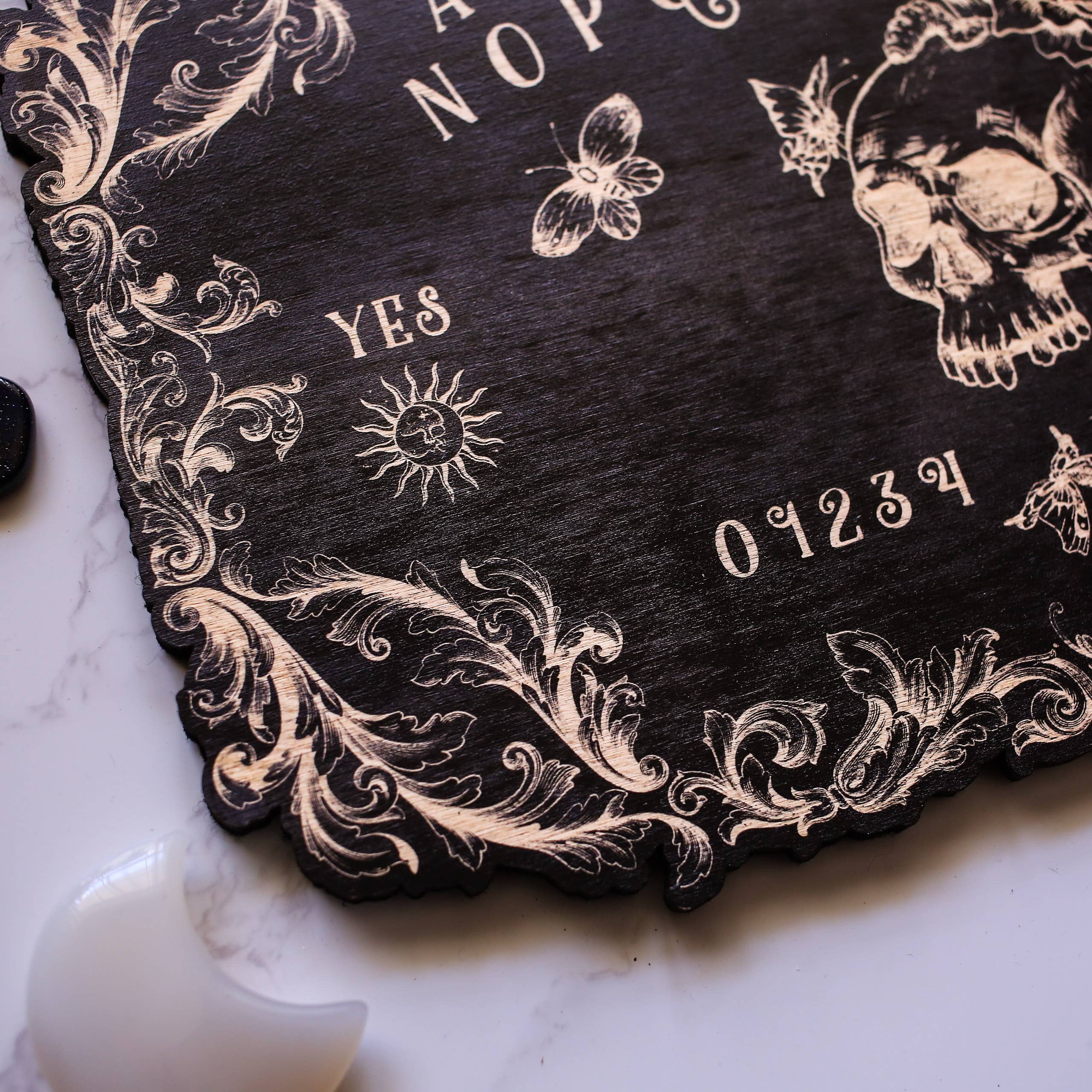 Ink and Flowers Designs - Wholesale Spirit Board - Floral Skull Spirit Board Black2