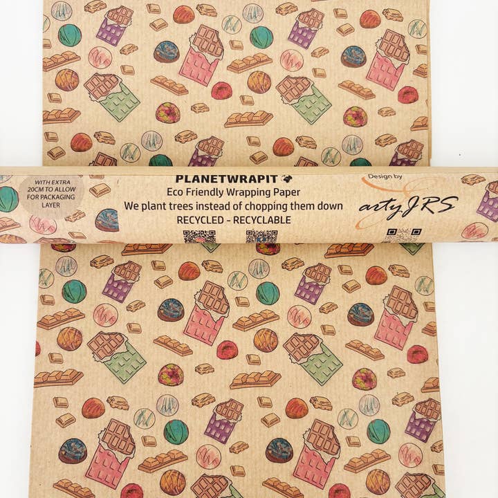Confezione regalo in carta kraft riciclata al cioccolato per la vendita all'ingrosso da parte di PlanetWrapIt