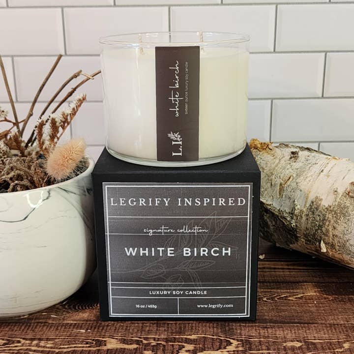 Vela de Soja de Vidro Clássico White Birch 2 Wick por atacado de Legrify Inspired Luxury Candles & Home Fragrance
