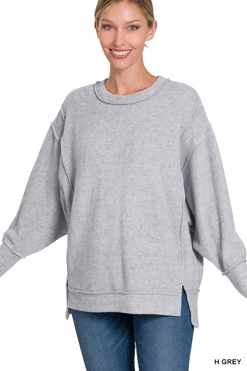 42POPS - Wholesale Knit Sweater - Women's - `.Brushed Melange Hacci Exposed Seam Sweater W/ Side17
