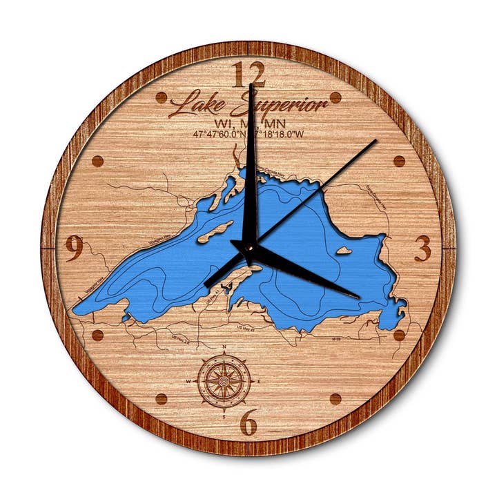 Lake Superior Map Clock - Any Water Body - Home Decor for wholesale by Premier Gifts and More