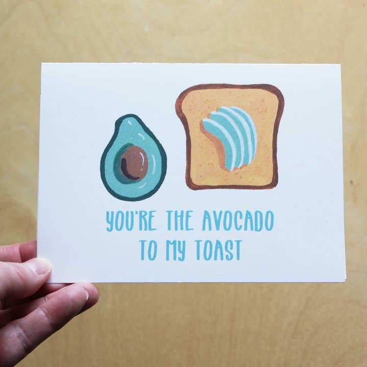 Avokado, avokado toast, kärlek gratulationskort för wholesale av Kristie Lyn Studios