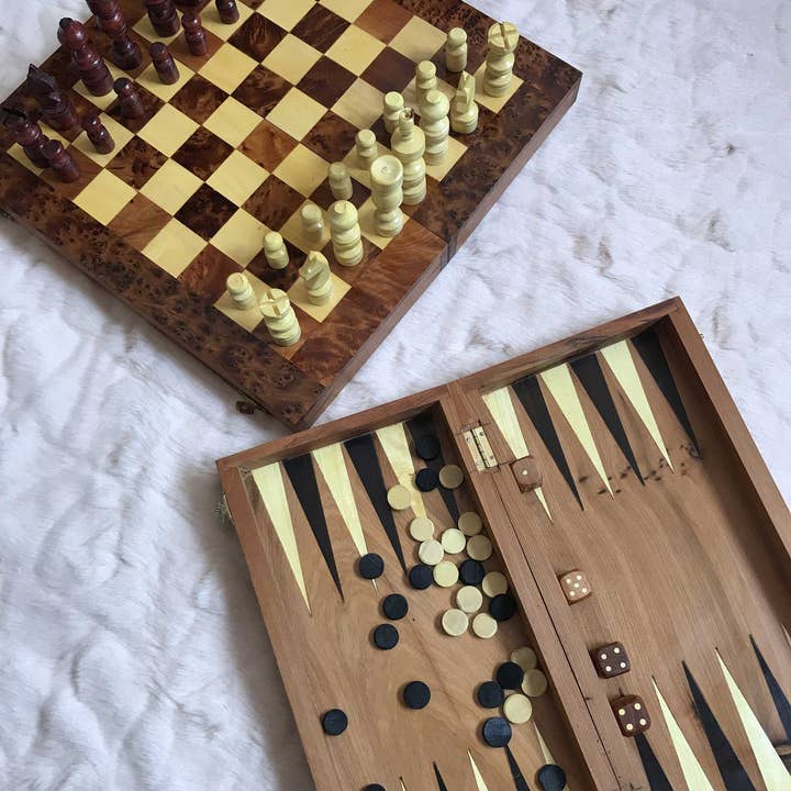 AtlasPerles – wholesale Jewellery box/organiser – Moroccan backgammon and chess set game,handmade chess - backgammon board games,one board multiple games,lemon thuya wooden games2