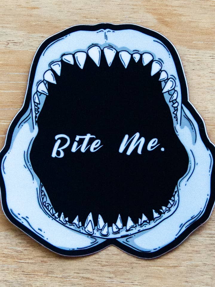 Waterproof Vinyl Sticker - "Bite Me" Shark Jaw for wholesale by K'oastal Mixed Media
