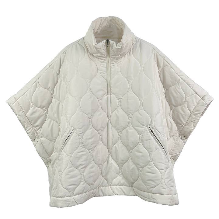 Fashion City - Wholesale Poncho - Women's - Stand Up Collar Quilted Cape Poncho Jacket 20