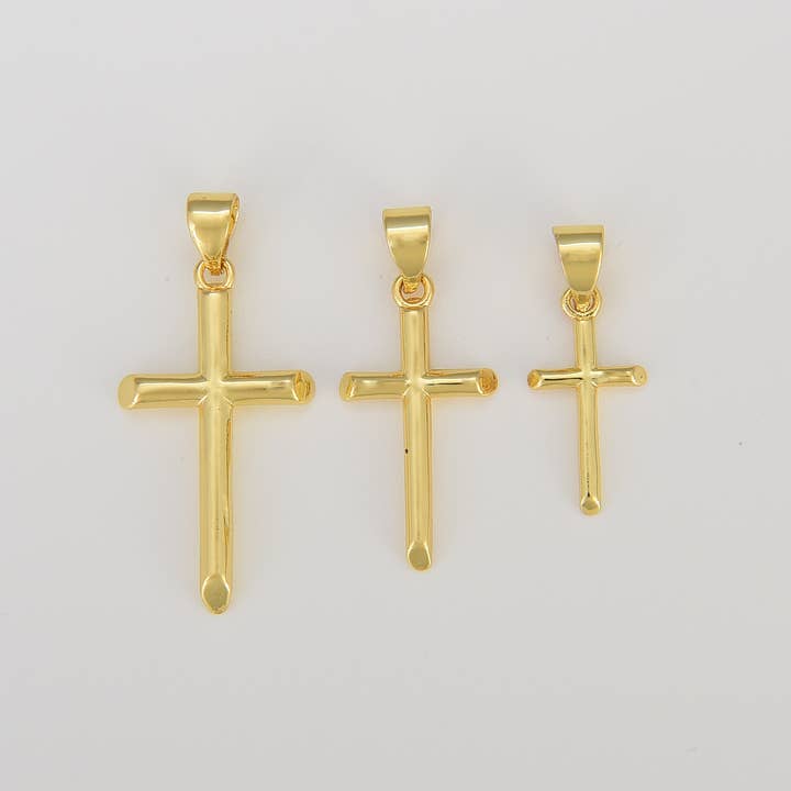 Beads Creation - Wholesale Individual Charm/Pendant - Gold Filled Minimalist Cross Charm Pendant, CP1204