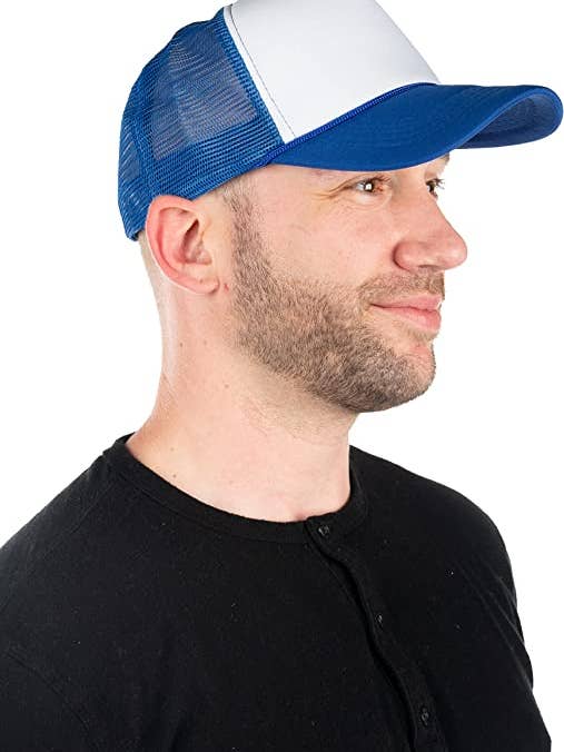 Cappello da camionista in schiuma (bianco/blu reale) per la vendita all'ingrosso da parte di Funky Junque