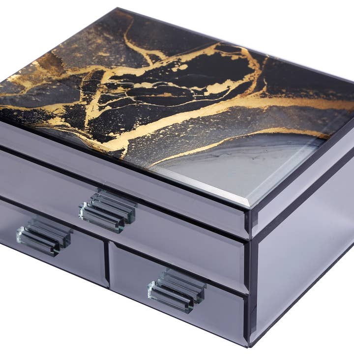 Cristal d'agate : boîte à bijoux de 9,5 « x 7" avec tiroirs pour la vente par Tobin Tate