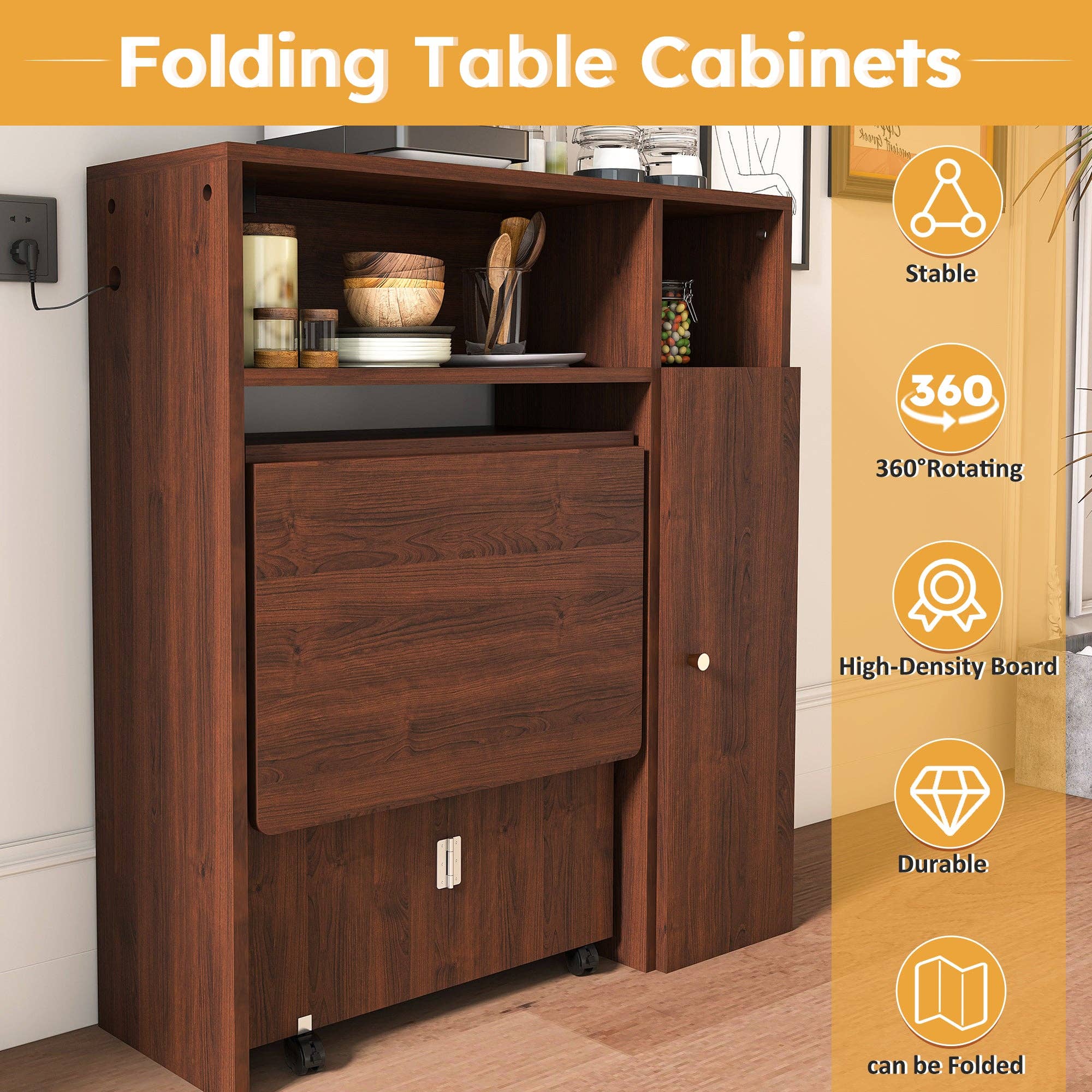 39F Inc. - Wholesale Sideboard - Folding Dining Table with Wall Storage and Power Socket10