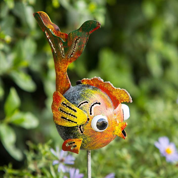 Garden Age Supply - Wholesale Garden/Lawn Stake - Metal Ball Creature Garden Stake / Pot Stake - Funny Fish