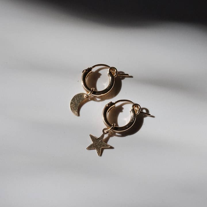 Metrix Jewelry - Wholesale Huggie Earrings - Moon and Star Huggie Hoops - Choose your metal