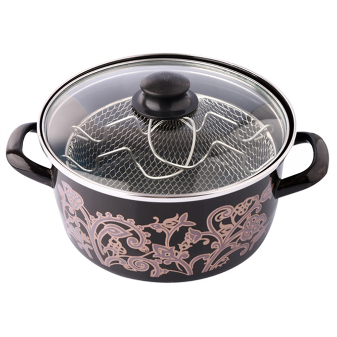 Hakan – wholesale Cooking pot – Begonya Enamel Deep Fryer Pot with Basket, 3 Pcs2