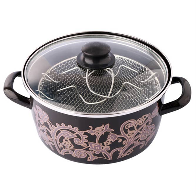 Hakan – wholesale Cooking pot – Begonya Enamel Deep Fryer Pot with Basket, 3 Pcs2