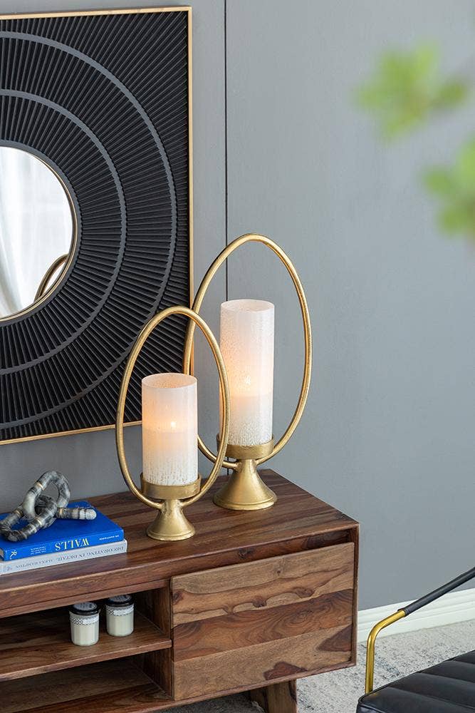 A&B Home Group Inc. - Wholesale Candle Holder - S/2 Oval Halo Hurricane Candleholders - Gold6