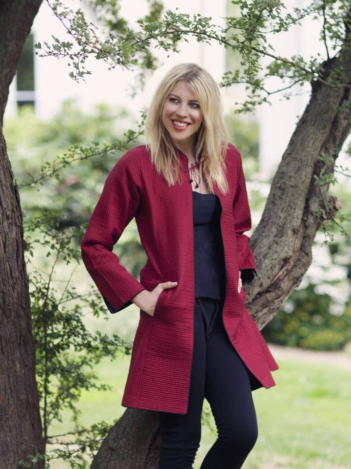 Red Quilted Silk Jacket for wholesale by Memsahib Collections