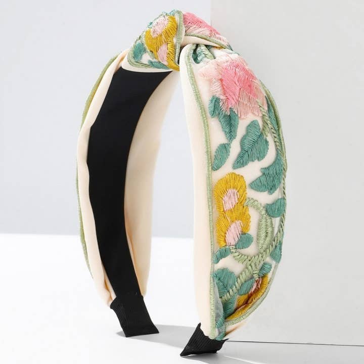 JOSSLYN by wall to wall - Wholesale Fashion Headband - Women's - FLORAL COTTAGECORE EMBROIDERY HAIR BAND HEADBAND | 40HB166