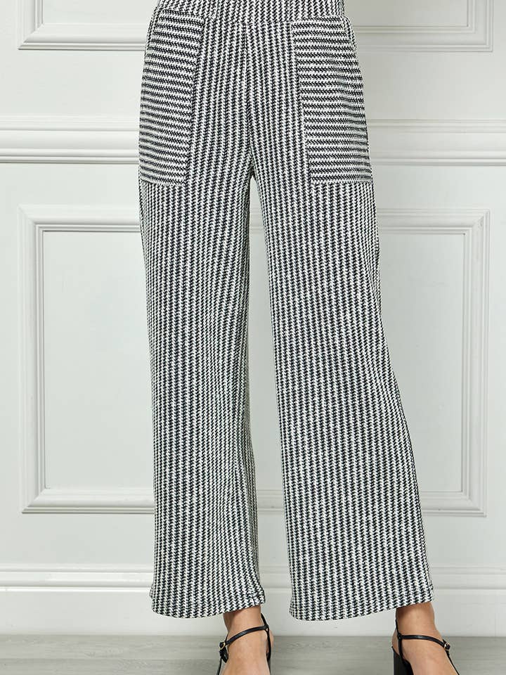 P7399 Textured wide-leg pants with contrast stripe pockets for wholesale by See and Be Seen