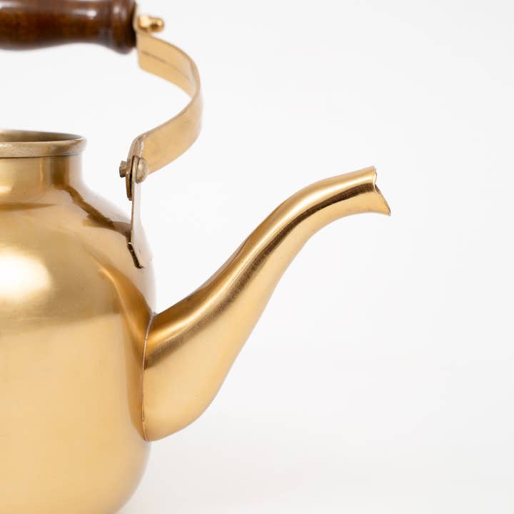 Marble Lotus Original - Wholesale Tea Pot - Matte Gold Tea Kettle with Wooden Handle