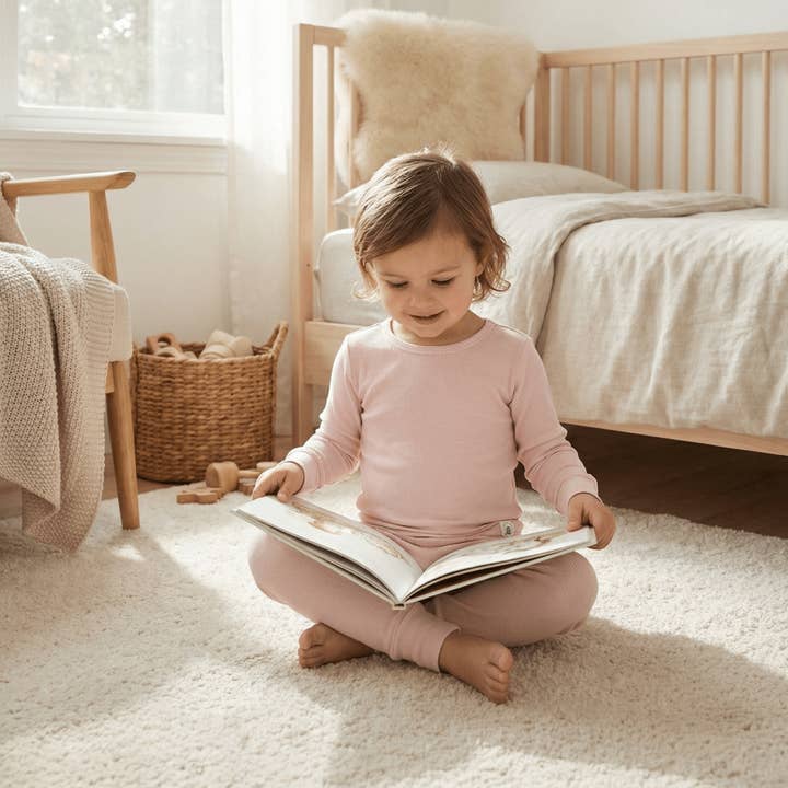 Conjunto de pijama para niños grandes en rosa perfecto acanalado para venta al por mayor de Sweet Bamboo