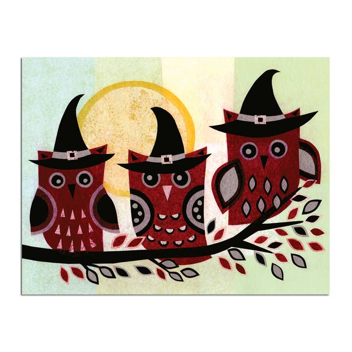 Three Owls Halloween Card for wholesale by Allport Editions