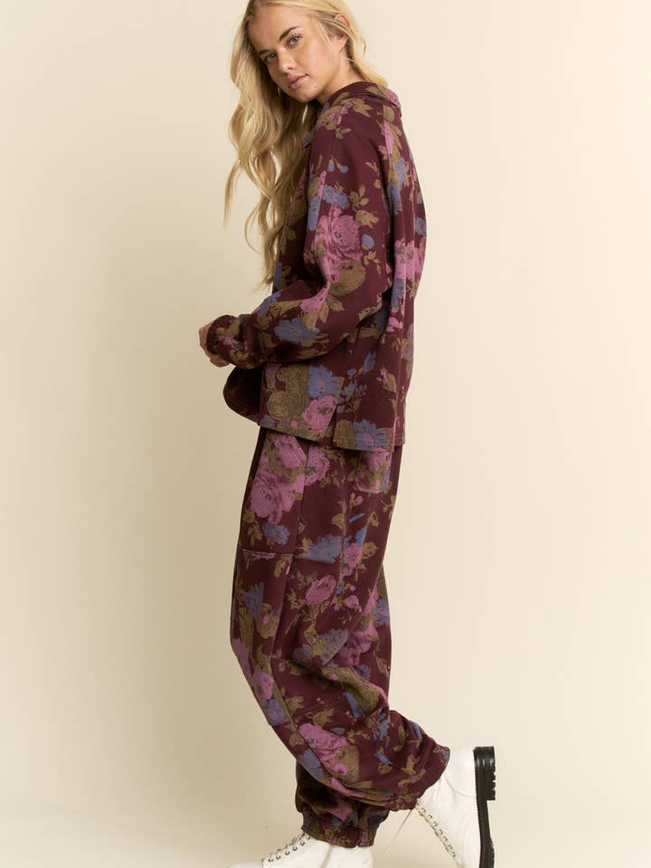 Davi & Dani - Wholesale Top & Pant Set (NOT Loungewear) - Women's - FLOWER PRINTED SWEATSHIRT TOP ELASTIC WAIST PANTS9