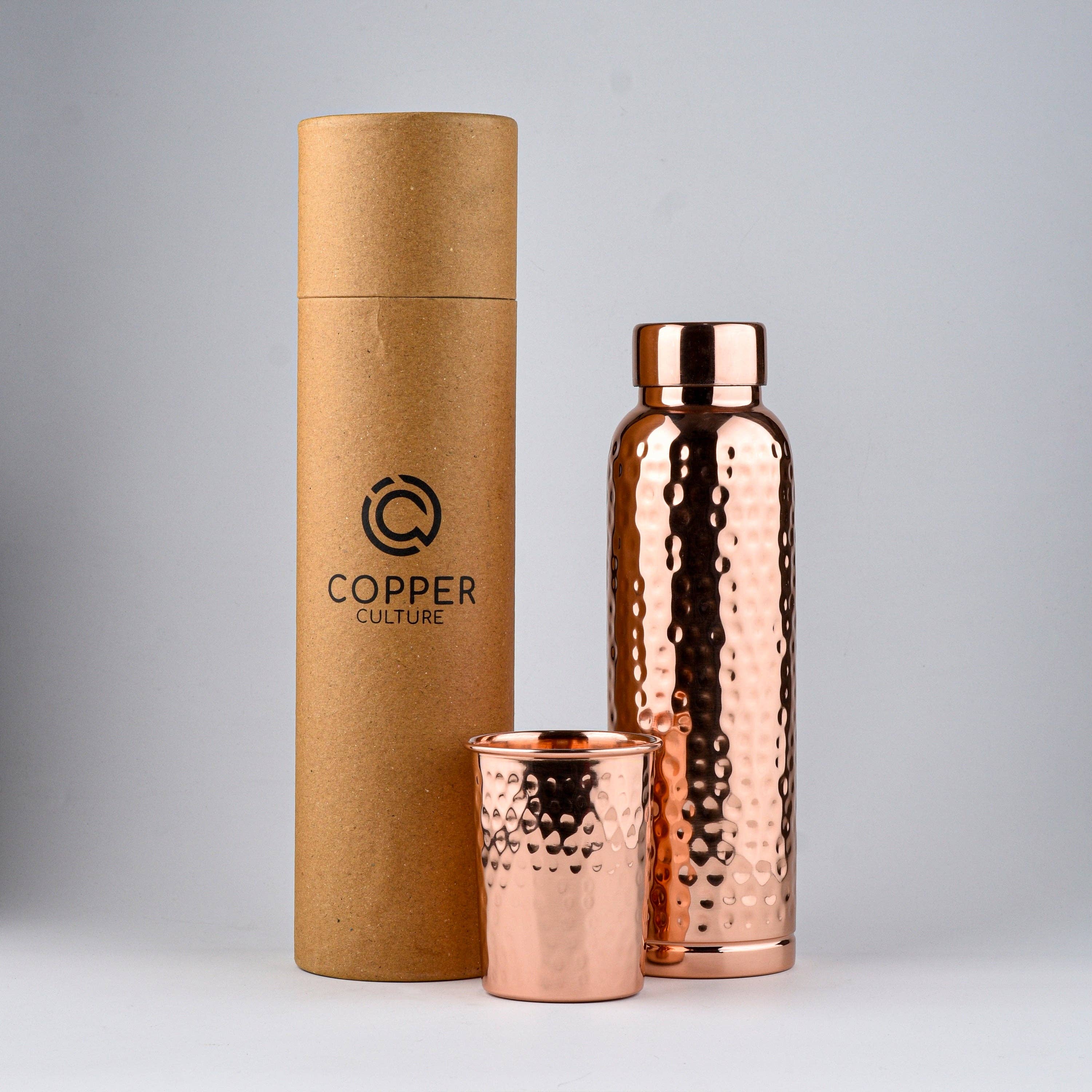 CopperCulture - Wholesale Waterfles - Cadeauset van geslagen koper – 2 flessen en 2 mokken2