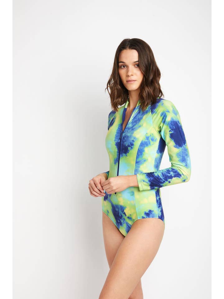 MARINA WEST SWIM - Wholesale One Piece Swimsuit - Women's - Long Sleeve Rashguard W/ Zipper - Ocean Tie-Dye1