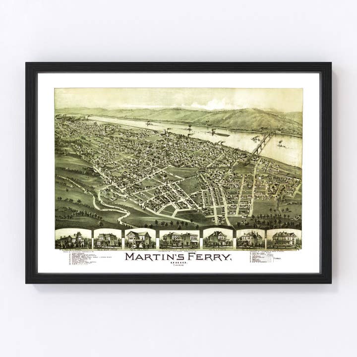 Vintage Map of Martin's Ferry, Ohio 1899 for wholesale by Ted's Vintage Art