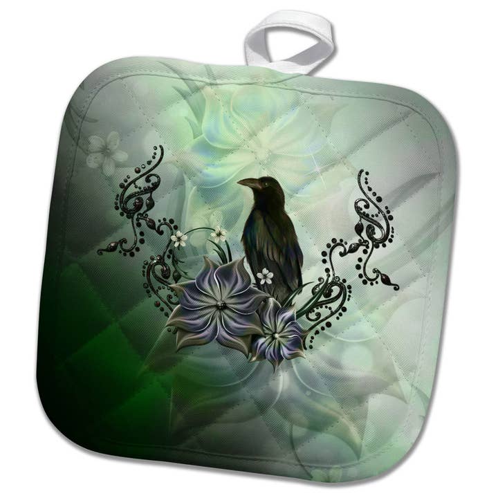 3dRose, Awesome raven with flowers, Potholder for wholesale by 3dRose