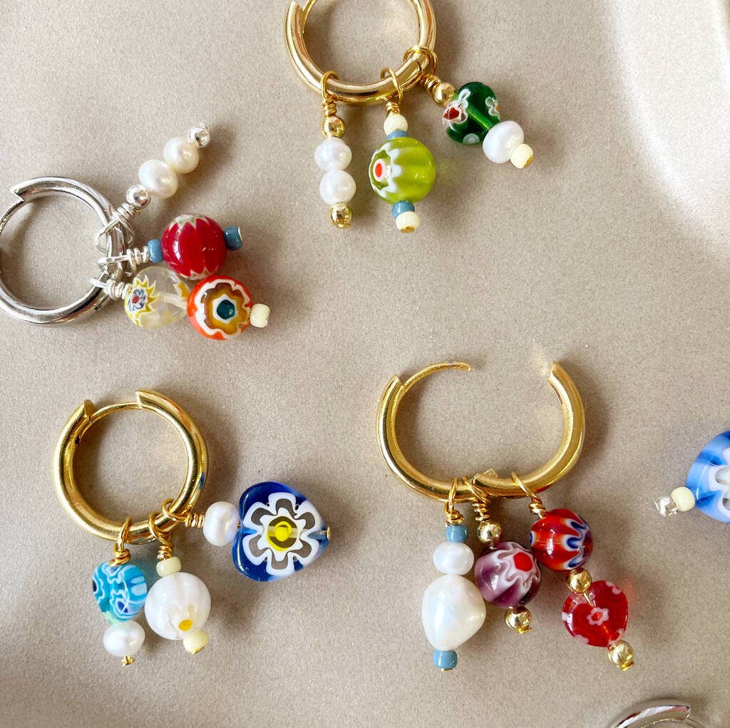Lucent Studios Ltd - Wholesale Huggie Earrings - No Waste Millefiori Bead And Pearl Huggie Hoops4