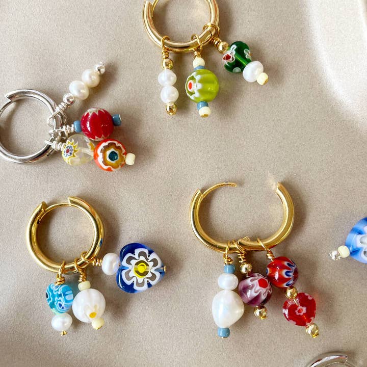 Lucent Studios Ltd - Wholesale Huggie Earrings - No Waste Millefiori Bead And Pearl Huggie Hoops4