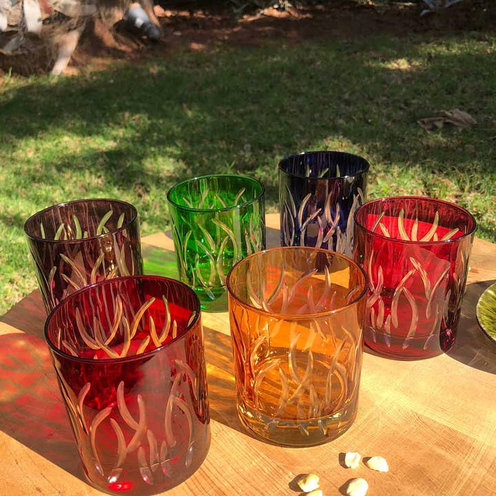 Scents and Feel - Wholesale Drinking Glass/Cup - Set of 6 Drinking Glasses carved leaves