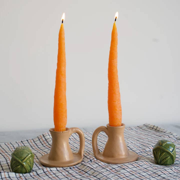 *NEW* Carrot Beeswax Candles Taper Pair - 8inches tall for wholesale by Happy Organics